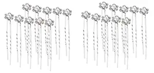 MANODHRUVA 24 Pcs of Flower Pearl Crystal Juda Hair Pins, Pearl Flower Crystal Hair Clips for Wedding, Bridal Hair Jewelry Hair Accessories,, 24 Pcs, Silver Color