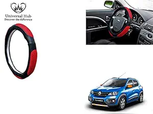 Universal Hub- Ring Type Car Steering Wheel Cover (Ultimate Black Red) for - Kwid Climber