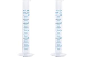 JIHUOO Messzylinder aus Kunststoff, transparent, Messzylinder, Labor-Reagenzglas, Flüssigkeitsmesswerkzeug mit 2-seitiger Markierung, 50 ml, 2 Stück