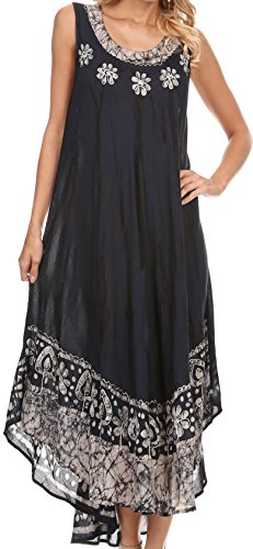 Sakkas 15009 - Alexis Bordado Largo sin Mangas Florales Caftan Vestido/Cubrir hasta - Navy - OS