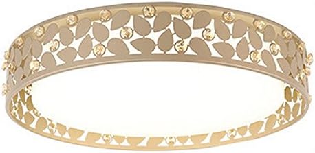 European and American Iron Art Acrylic Champagne Gold LED K9 Crystal Round Ceiling Light Hardware Hollow Room Light Small Apartment Warm Simple Modern Romantic Living Room Lights, White Light