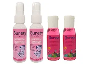 Surety for Safety Toilet Seat Sanitizer Pink, 50ml, Pack of 2, Hand Sanitizer, 20ml, Strawberry, Pack of 2