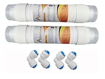 AQUALIQUID RO Gold Inline Pre Carbon & Sediment Filter Set with 4 Elbow Suitable for all RO Water Purifiers Media Filter Cartridge (Delta2_Gold-Sedi+Pre)