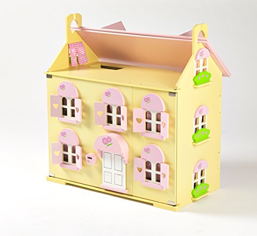 Butterbee Cottage Wooden Dolls House for Children with Curtains, 2 Staircases, Window Shutters and Flower Boxes