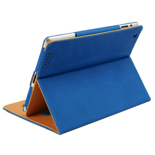 Madcase Apple iPad 4 / 3 / 2 Smart Case Etui Faux Ledertasche Hülle mit Auto Schalf und Wach Sleep-Funktion inkl. Displayschutzfolie und Stylus Touch stift – Blau / Beige - 5
