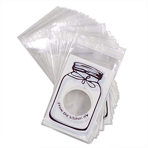 Itemer 100pcs carino bottiglia sacchetti regalo in cellophane Cookie Candy pacchetto borse autoadesive 7 X 10+3cm White