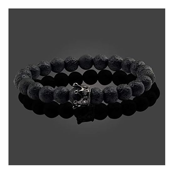 Pulsera Rey y Reina Corona Cuentas de piedra natural para parejas, Pulseras elásticas de piedras preciosas de CZ Coronas… - Imagen 5