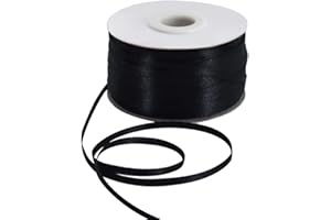 TONIFUL 3 mm x 180 m schwarzes, dünnes, massives Satinband, Riesenspule, doppelseitig gewebtes Polyester-Stoffband zum Basteln, Aufhängen von Etiketten, Einladungskarten, Luftballons, Blumenstrauß, Ha