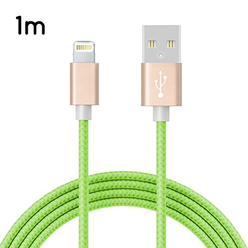 TheSmartGuard - Lightning Kabel / Datenkabel / Ladekabel [2.1 A] für Apple iPhone 7, 7 Plus, 6, 6s, 6 Plus, 6s Plus, SE, 5s, 5, 5C sowie alle iPad mit Lightning Anschluss | Nylon Ummantelt | Farbe: Grün | Länge: 1 Meter / 1m