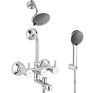 ALTON GRCL3930 Brass 3-IN-1 Wall Mixer With 3-Function, 4-INCH Overhead & Hand Showers Set, Chrome Finish