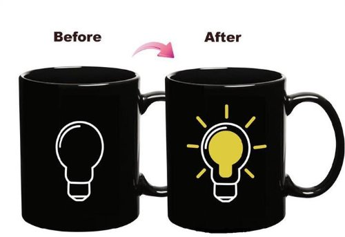 9pig® Bulb Tank Up Fuel Gauge Heat Sensitive Cup Tankup Thermometer Mug Ceramic Cup Color Changing Magic Coffee Tea Milk Juice Water Mugs (style 2)