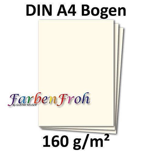 DIN A4 Papier Planobogen - Naturweiß | 50 Stück | 160 g/m² | Bastelbogen - Briefpapier - Bastelkarte | 210 x 297 mm | formstabil | Printable für Drucker geeignet | PREMIUM Qualitätsmarke: NEUSER FarbenFroh
