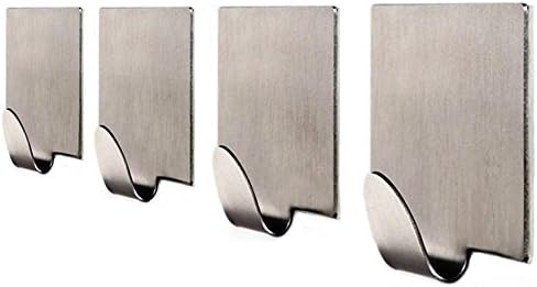 Bath Kitchen Hooks | 4 Pack 3M Self Adhesive SUS 304 Brushed Stainless Steel Robe Coat Towel Hanger Rack - Wall Mount Contemporary Style
