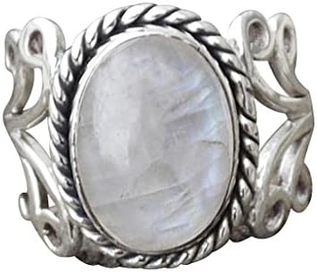 Diadia 1PC Boho Natural Gemstone Marquise Moonstone Jewelry Silver Personalized Ring (C)