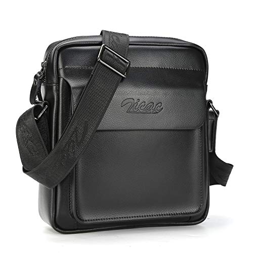Zicac Bandolera Hombre, Grande Piel Auténtico Bolso de Bandolera Bolsa de Mensajero para Office Business School Puede Llevar Libros y iPad