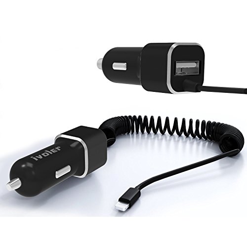  Garantie    Vie  iVoler Chargeur de Voiture Allume-Cigare 2 Ports USB 24W  4 8A avec C  ble Lightning  1 5m  Ultra Petit Chargeur Allume-Cigare USB d