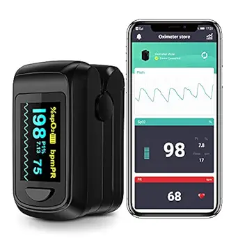 Pulse Oximeter Fingertip-Oximeter Pulse Bluetooth Oxygen Saturation Monitor Oximeter Mobile with App, Compatible with iOS&Android, for Adult, Senior, Teenager