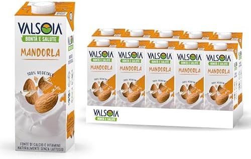 Valsoia - Bevanda Mandorla Drink, Box da 10 Tetra Brik Asettico da 1000 ml, 100% Vegetale, Senza Lattosio e Glutine, con Calcio e Vitamine, Ideale anche per Vegani, Vegetariani e Celiaci