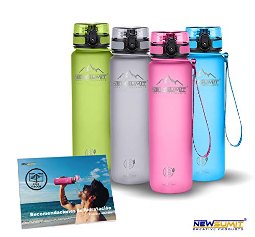 NEWSUMIT Botella De Agua Deportiva Superior - BPA Free Tritan - 350ml - 500ml -1000ml - Todo Uso (Rosa, 350ml - 12oz)