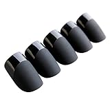 Bling Art False Nails French Manicure Matte Black Full Cover Medium Tips UK