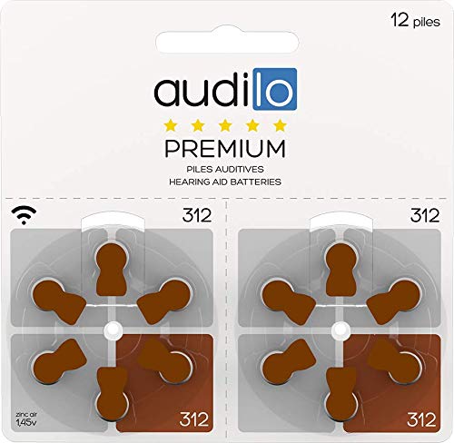 Piles auditives Audilo Premium 312 (PR41) couleur Marron : x120 piles pour appareils auditifs/sans mercure/compatible avec 100% des marques aides auditives (Siemens, Widex, Oticon, Phonak, GnResound)
