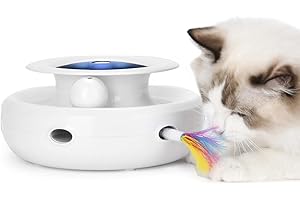 DDYX2020 Giocattolo per Gatto Gattino Interattivi Intelligenti, 2 Piuma Staccabile Giochi per Gattino Spegnimento Automatico 5 modalità di Commutazione , Giocattolo per Allenamento Sensazione&Istinto (bianco)