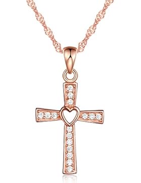 Unendlich U Klassisch Kreuz Herz Damen Halskette 925 Sterling Silber Zirkonia Anhänger Kette mit Anhänger, Silber...