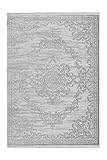 weicher Kurzflor One Couture Schnörkel Teppich Ranken Design Modern Fransen 3D Effekt Wohnzimmer Grau Silber, Größe:80cm x 150cm