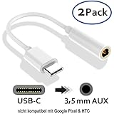 2X USB C auf 3,5 mm Audio Klinke Buchse Adapter Kabel für Musik Kopfhörer AUX I Huawei P20 Pro, Mate 10 Pro, Xiaomi Mi6, Mi Mix 2, Mi Note 3 I Set: 2 Stück I Weiß I Nicht FÜR Google Pixel &amp; HTC
