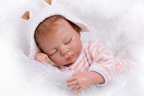Nicery Reborn Baby Doll Soft Simulation Silicone Vinyl 22inch 55cm Magnetic Mouth Lifelike Boy Girl Toy Pink Sleeping Bear Eyes Close