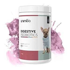 Animigo Probiótico Digestivo para Perros | Suplementos Masticables para la Salud Digestiva | con Prebióticos y Probióticos Intestinales | 60 Cápsulas
