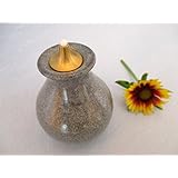 Öllampe Windlicht blau-grau aus Keramik, Ton, ca. 6x8,5 cm mit Dochthalter und Baumwolldocht, Öllämpchen, Petroleumlampe, Öllicht, Deko-Licht, Garten-Deko, Garten-Licht, Unikat in Handarbeit