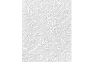 K&L WALL ART Anaglypta Papier peint 3D Damas Baroque Vintage Papier peint texturé floral Papier peint en vinyle à peindre Blanc