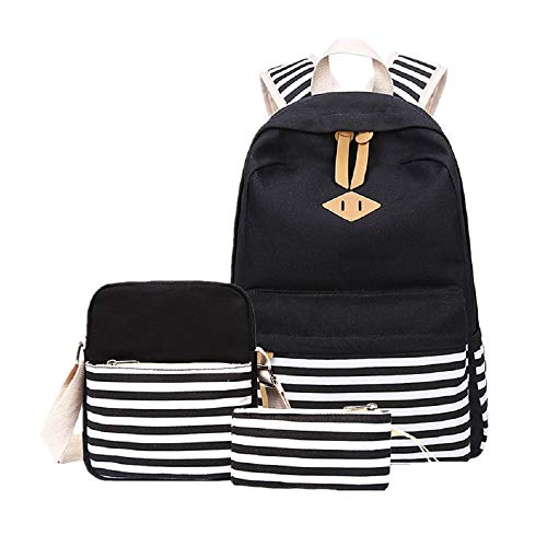 Preisvergleich Produktbild HhGold Streifen Multi-Funktion der Mittleren Schule Schulranzen Double Umhängetasche Wasserdichte Retro Travel Rucksack Mann Beutel Schultaschen Set (Farbe : Schwarz)