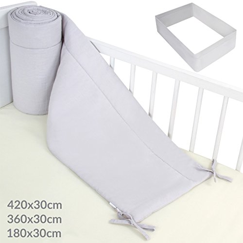 Infantastic - Tour de lit bébé gris - housse en 100 % coton - 180 x 30 cm (L x l) - TAILLE AU CHOIX