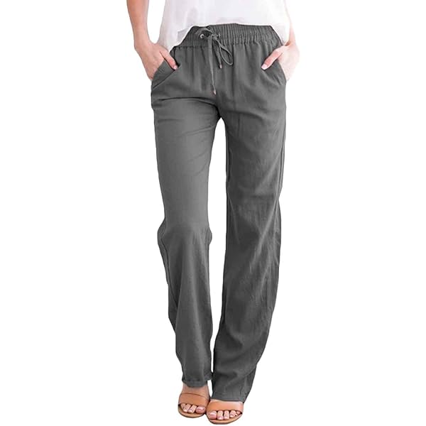 Yuson Girl Linnen damesbroek, zomer, strandbroek, casual elastische taille, taps toelopende broek met trekkoord zakken, harembroek, lichtgewicht loungebroek voor vakantie, Zwart, XL
