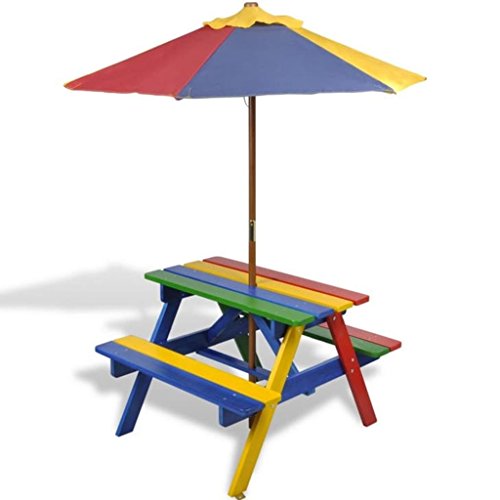 vidaXL Picknicktisch Kinderpicknicktisch Kinder Picknickset Bank Sitzgruppe mit Schirm - 2