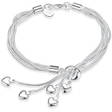 Yellow Chimes Heart Charms Silver Plated Multi Strand Bracelet for Women (Silver) (YCFJBR-HRT067-SL)
