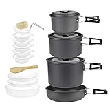  SODIAL Aluminium Legierung Camping Topf Set 5 Personen Aussen Koch Geschirr Fuer Camping Wandern Picknick Utensil Mit Geschirr