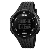Armbanduhren Mode-Accessoires, Sport Herren Digital Dual Time Zone Alarm Date Woche Stoppuhr Armbanduhr - Schwarz