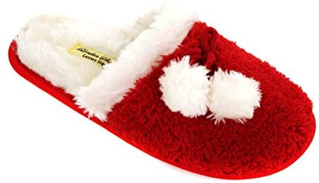Ladies Knitted Festive Warm Slippers With Cosy Faux Fur Lining Size 3 to 8 UK - WINTER MACHINE WASHABLE SLIPPERS (5 to 6 UK - MEDIUM Ladies, RED SOFT FLEECE)