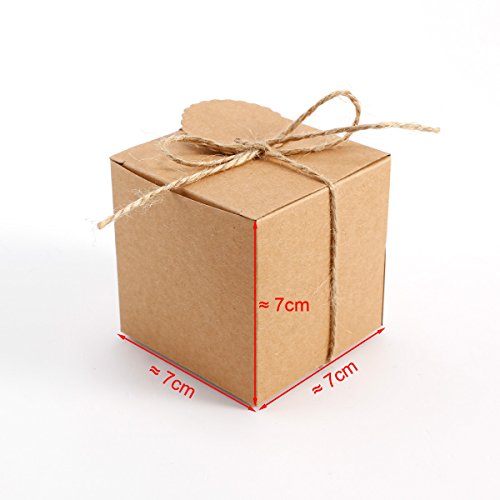 100 x Kraftpapier Geschenkbox Geschenkschachtel Geschenkverpackung Gastgeschenk mit Geschenkanhänger Gift Tags Papieretiketten Hochzeit Tischdeko - 7