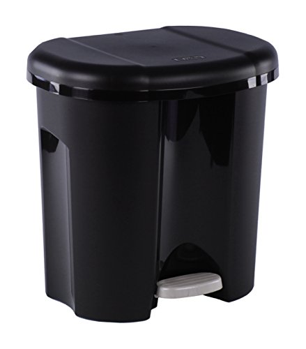 Rotho Abfalleimer Duo, Mülleimer mit zwei Abfallbehältern zum Mülltrennen, 2 x 10 l, Mülltrenner mit Trittfunktion, geruchsdichtes Verschließen, 39 x 32 x 40.5 cm (LxBxH), schwarz