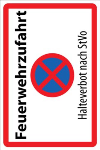Parkverbot Parken verboten Schild Schilder -61s- Feuerwehrzufahrt StVO 29,5cm * 20cm * 2mm, mit 4 Eckenbohrungen (3mm) inkl. 4 Schrauben - 2