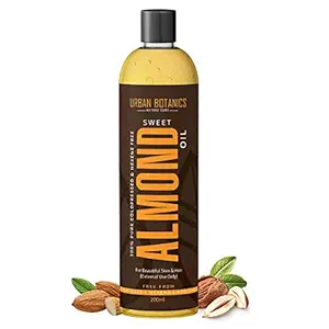 UrbanBotanics Pure Cold Pressed Sweet Almond Oil for Hair and Skin, 200ml ( Odorless )