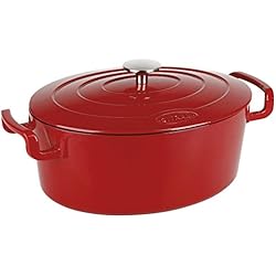 Sitram COCOTTE ovale en fonte émaillée grande capacité 6,5 litres - Extérieur rouge brillant, intérieur noir mat - toutes sources de chaleur y compris induction et four - 711088