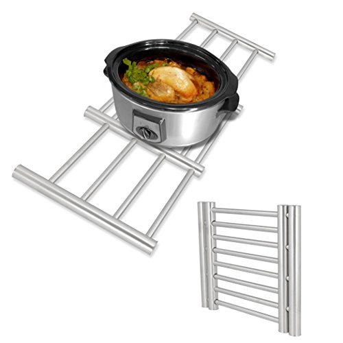 Ausziehbarer Topfuntersetzer aus Edelstahl im größenverstellbaren Design 20 x 22 – 37 cm