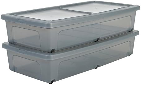 Iris Ohyama, Set of 2 storage boxes, 35 L, Underbed storage, 35 L, with Wheels, Lid, Bedroom- MCB-UB - Grey transparent