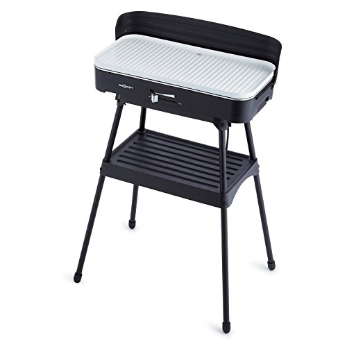 oneConcept Porterhouse Elektrogrill Tischgrill (2200 Watt, Keramikbeschichtung, robuster Standfuß, leicht zu reinigen, Temperaturregler, Fettschale, Windschutz, Grillgutablage) schwarz - 4