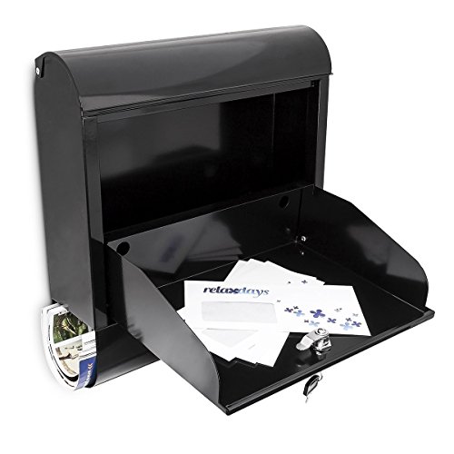 Relaxdays Briefkasten mit Zeitungsfach, Postkasten aus Eisen, Abschließbar, HBT: ca. 41,5 x 38 x 12 cm, schwarz - 6